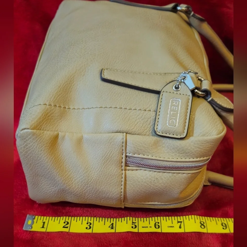 Relic Cream Faux Leather Satchel Bag with Double Zipper Closure & Handles